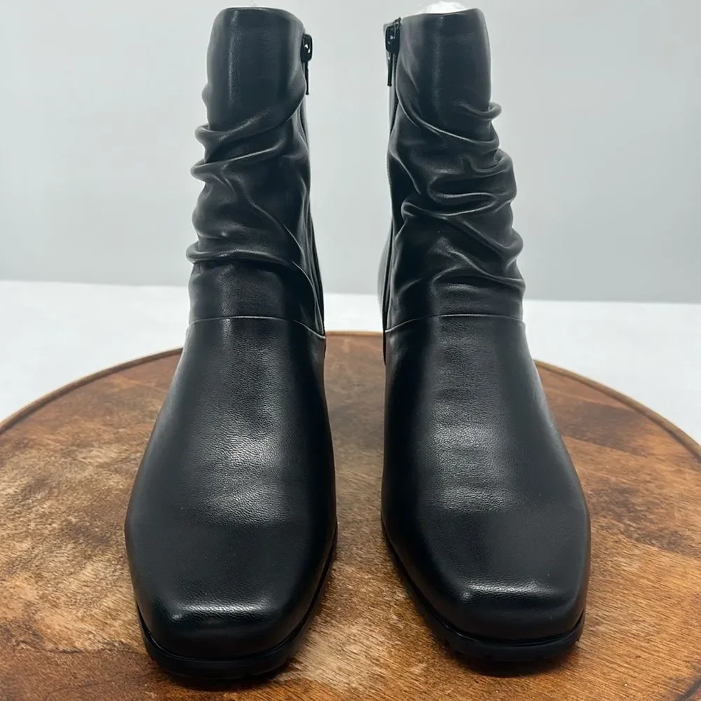 David Tate Boots Wm 11M Kona Black Lamb Pull On Block Heel Slouch Dress